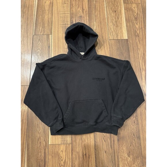 Fear of God Essentials Stretch Limo Black Pullover Hoodie Size Medium - Picture 1 of 11